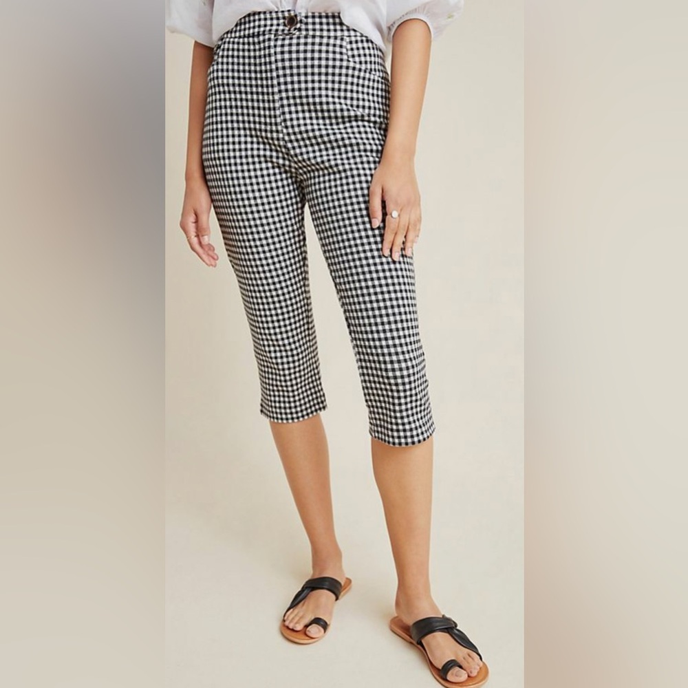 Anthropologie Black & White Gingham Capri Pedal Pusher Pants - Picture 4 of 16